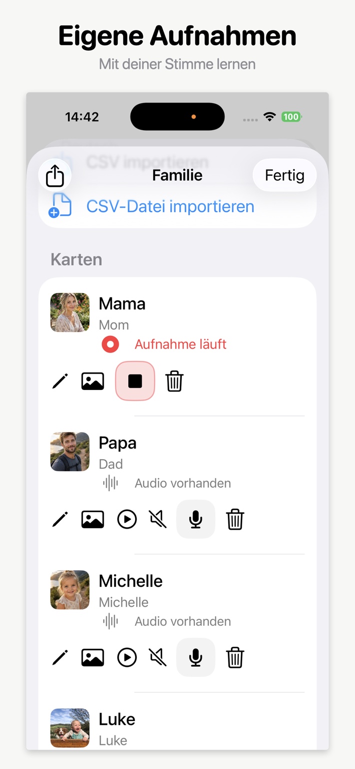 BabbleBuddy Screenshot eigene Aufnahmen